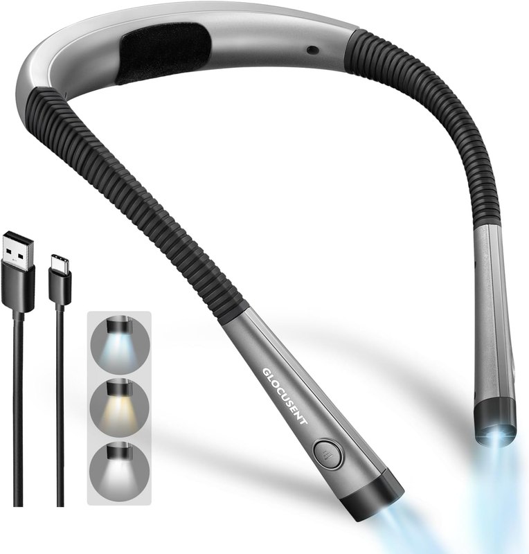 Glocusent Reading Light,Bendable Neck Light,80-hr Rechargeable Book Light
