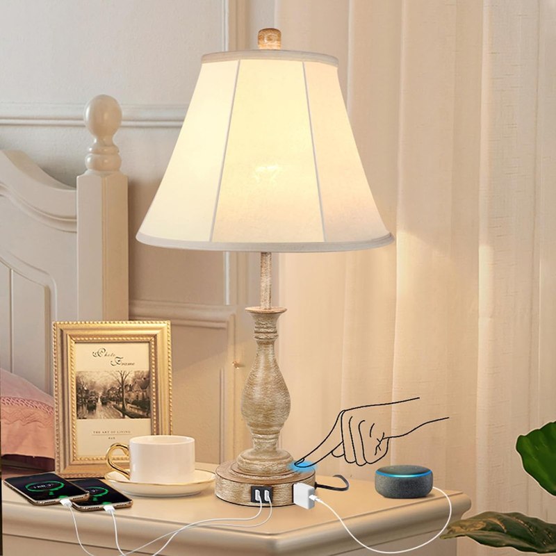LALISU Farmhouse Table Lamp Touch Control 3-Way Table Lamp with USB Charge
