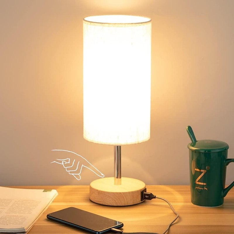 Yarra-Decor Bedside Table Lamp with USB Ports - Touch Control for Bedroom 3 Way Dimmable N