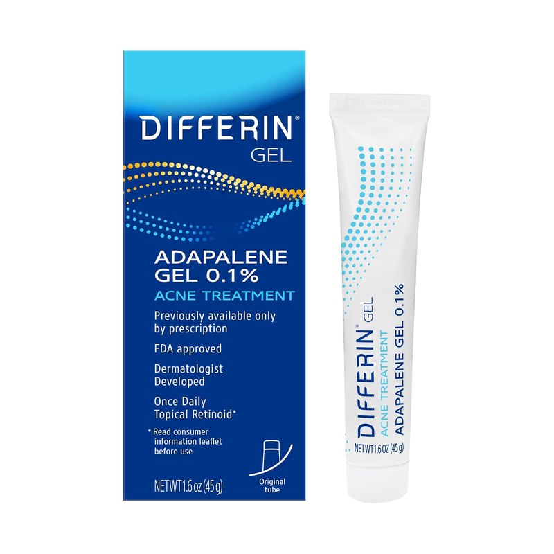 Differin Acne Retinoid Treatment Gel, 0.1% Adapalene, 45g Tube | Otc Retinoid Gel, Clears Acne And Blackheads, Unclogs Pores, Once-Daily Use, Dermatologist Recommended, 45G Tube