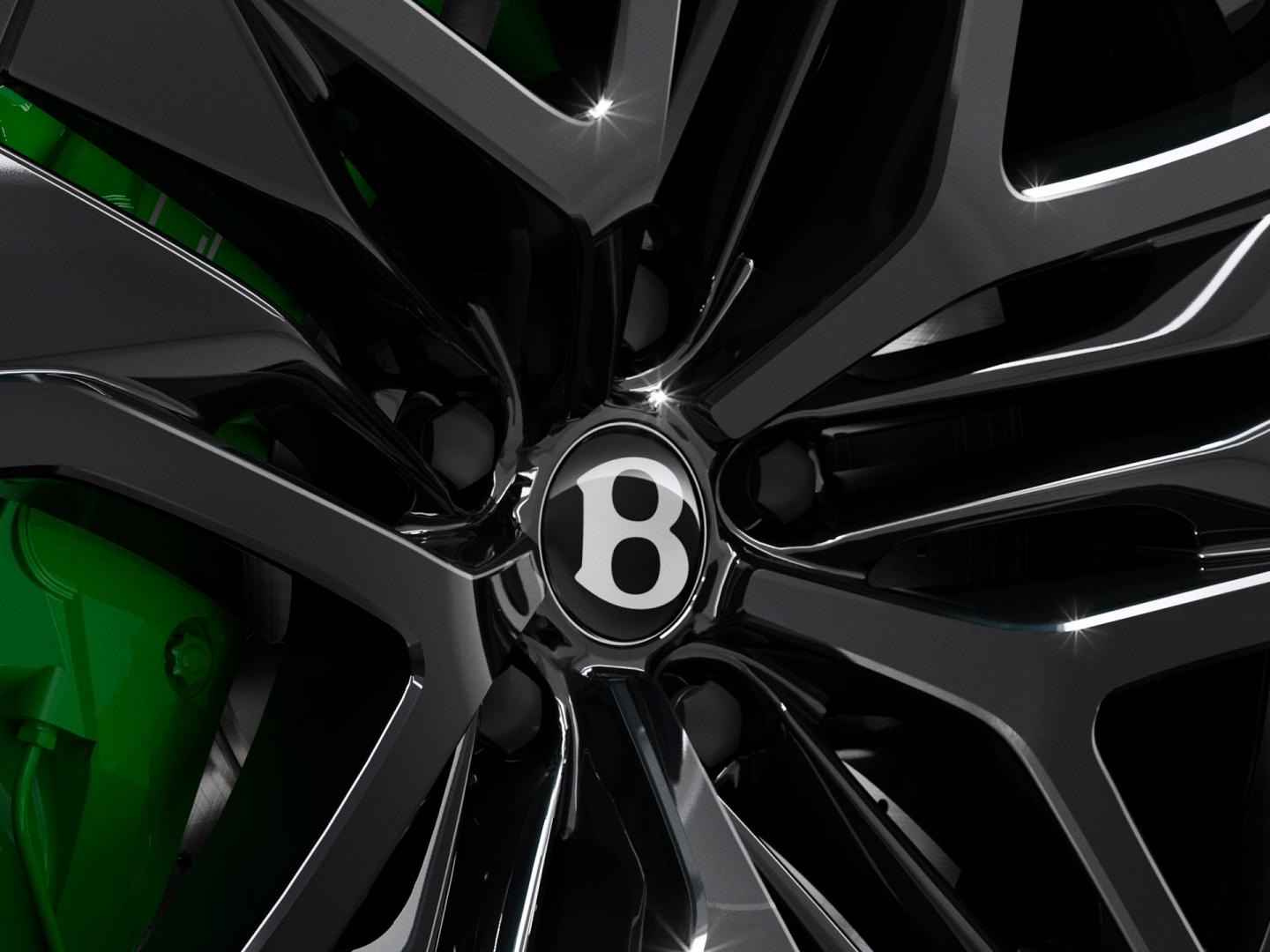 Close-up of a Bentley Bentayga wheel with the winged B badge.