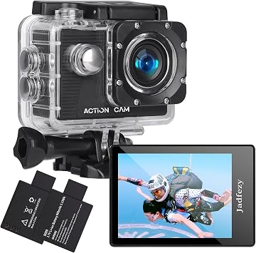 Budget 1080p waterproof action camera with 2 batteries and accessory kit
