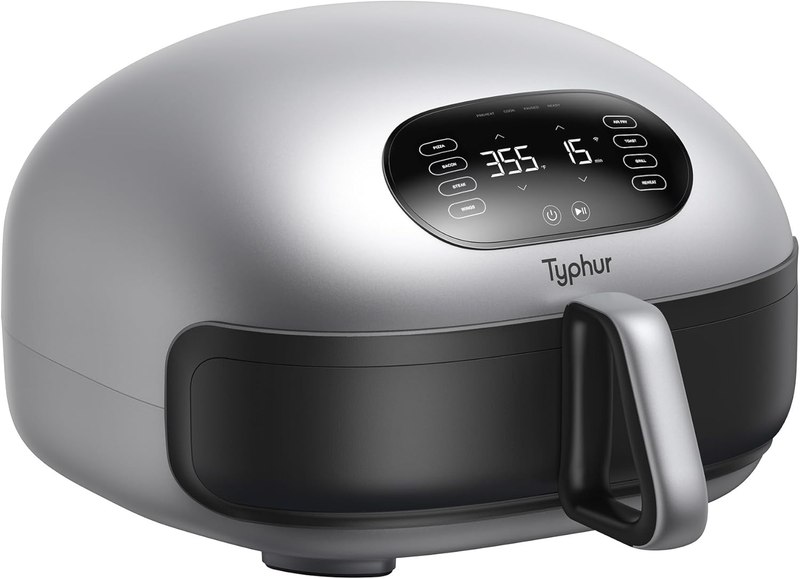 Typhur Dome 2 Large AI Smart Air Fryer, 15-in-1 Dual Heating, Self-Cleaning | Top & Bottom Heating | PFAS-Free Ceramic Basket | Fits 12" Pizza or Steaks | Whisper-Quiet | Dishwasher Safe | Silver | 120V