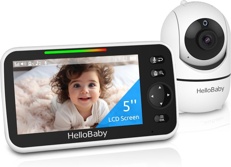 HelloBaby No WiFi Baby Monitor Camera and Audio HB6550, 5" Video Screen | Trusted by 10M+ Families, 30H Battery, PTZ, Private No-WiFi, Night Vision, 1000ft, Easy Setup, 2-Way Talk, VOX, Travel Ready