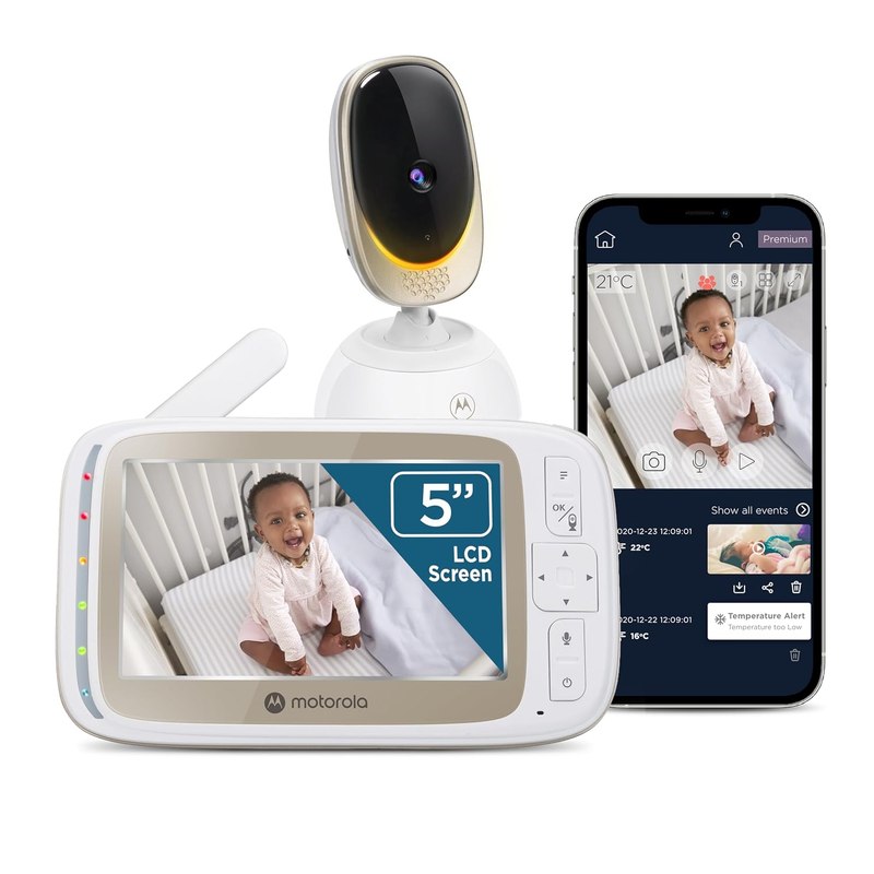 Motorola Nursery WiFi Video Baby Monitor with Camera and Audio, 5" Screen, HD Camera, Remote Pan-Tilt-Zoom, Smartphone App Access, 2-Way Talk, Night Vision, Temperature and Motion Alerts - VM85