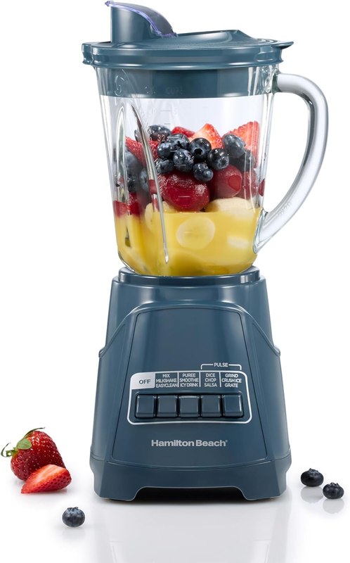 Hamilton Beach Power Elite Blender For Smoothies With Wave Action System | 40 oz. Glass Jar | 12 Functions Including Puree, Crush Ice | 700 Watts | Kitchen Makeover Blue | 58155