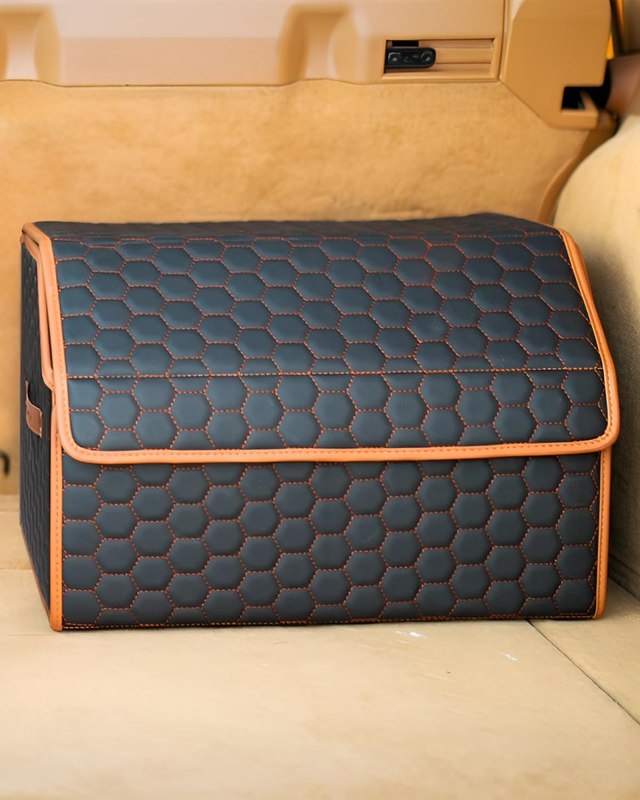 Owleys Foldable Trunk Organizer for Car Storage - Collapsible Auto Trunk Organizer With Lid - Trunk Organization (21.6 inch, Hexy)