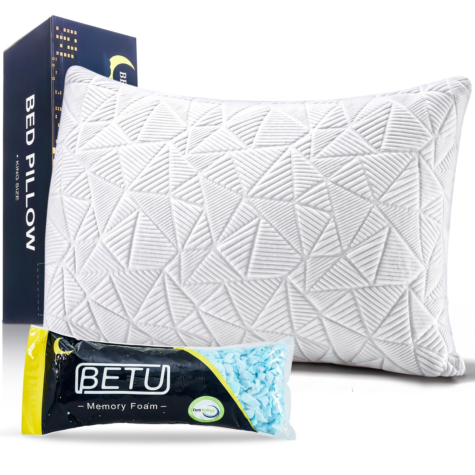 BETU Cooling Pillow Queen Size, Shredded Memory Foam
