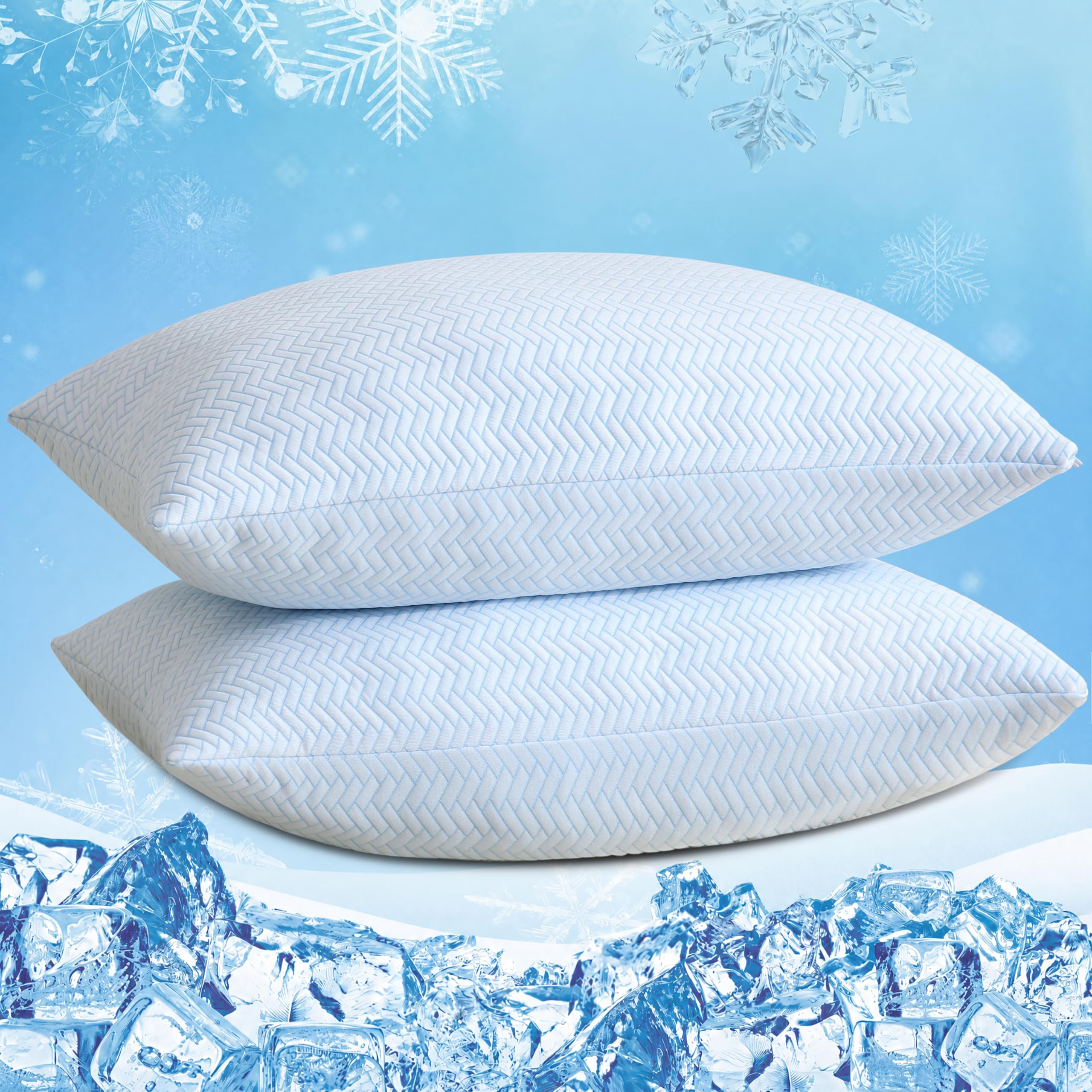 DOWNCOOL Cooling Shredded Memory Foam Pillows, Queen Size, Set of 2