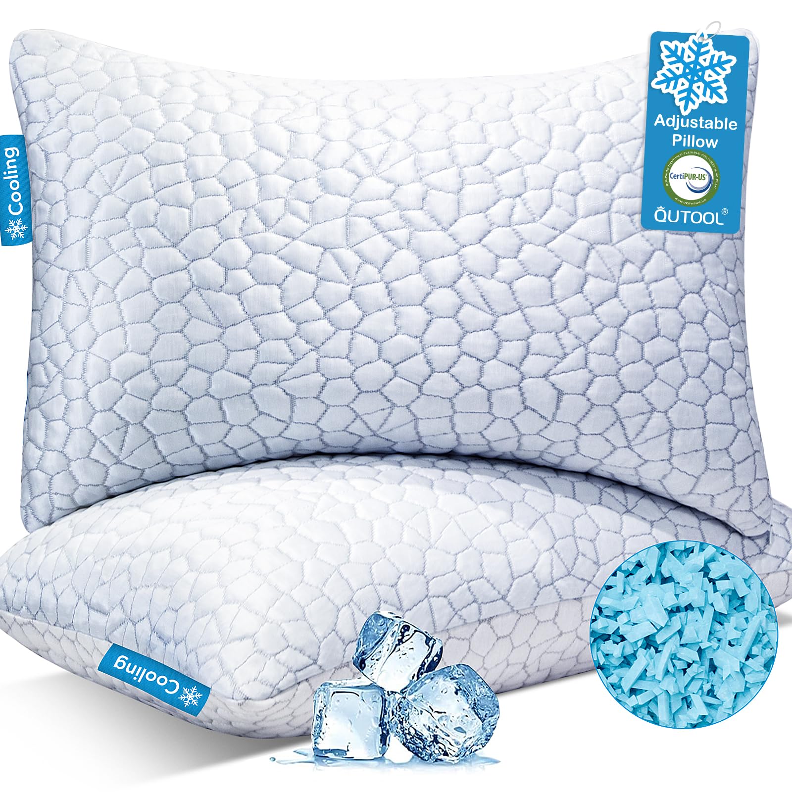 QUTOOL Cooling Pillow for Sleeping, CertiPUR-US Shredded Memory Foam