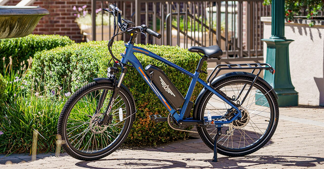 An electric bike set up for daily commuting, real photograph.