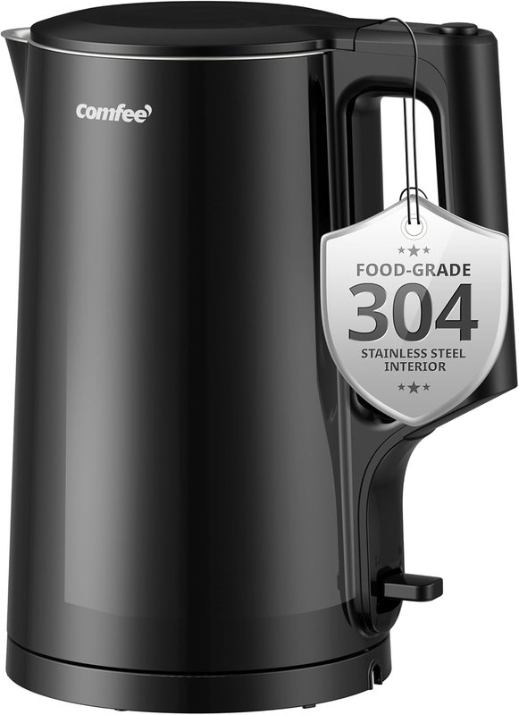 COMFEE' 1.7L Double Wall Stainless Steel Electric Kettle