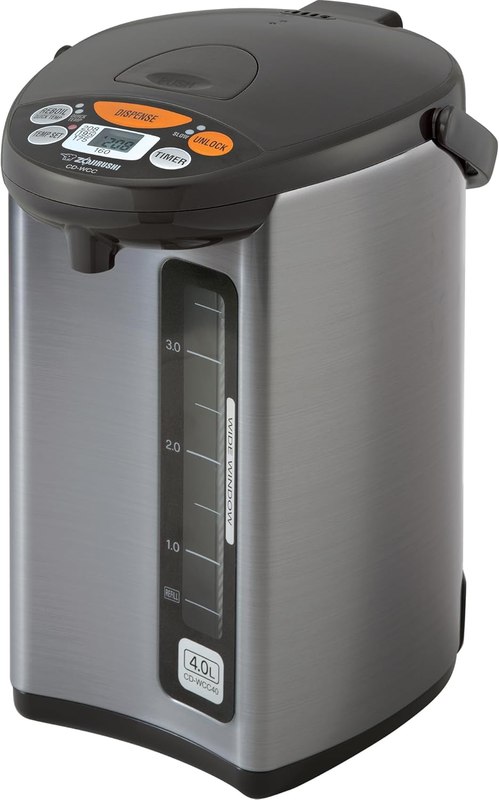 Zojirushi Micom Water Boiler and Warmer (135 oz. / 4L, Silver) | Four heat settings, Quick Temp mode, energy-saving operation