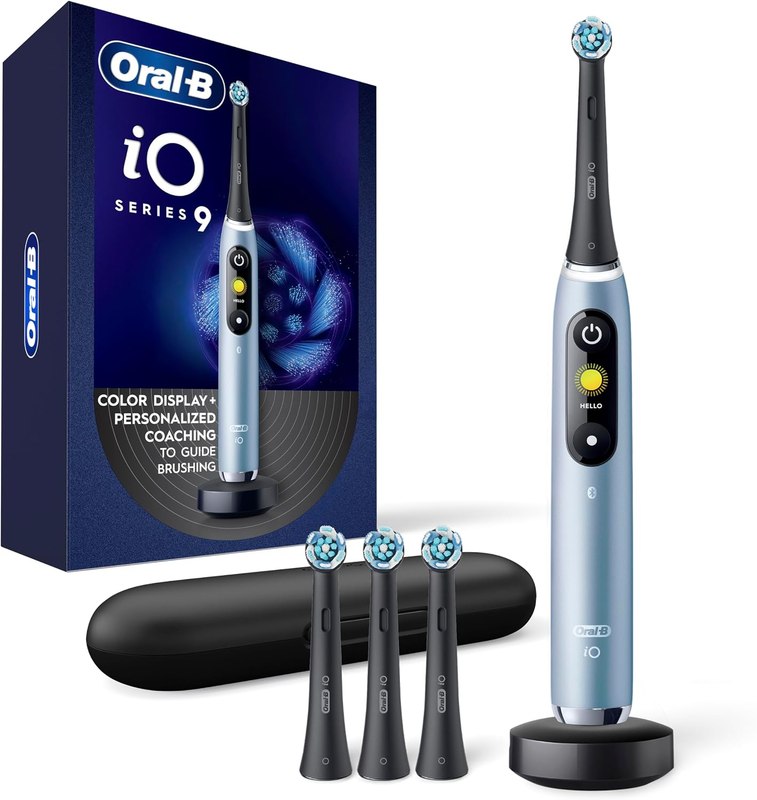 Oral-B iO Series 9 Electric Toothbrush with 4 Brush Heads, Aqua Alabaster
