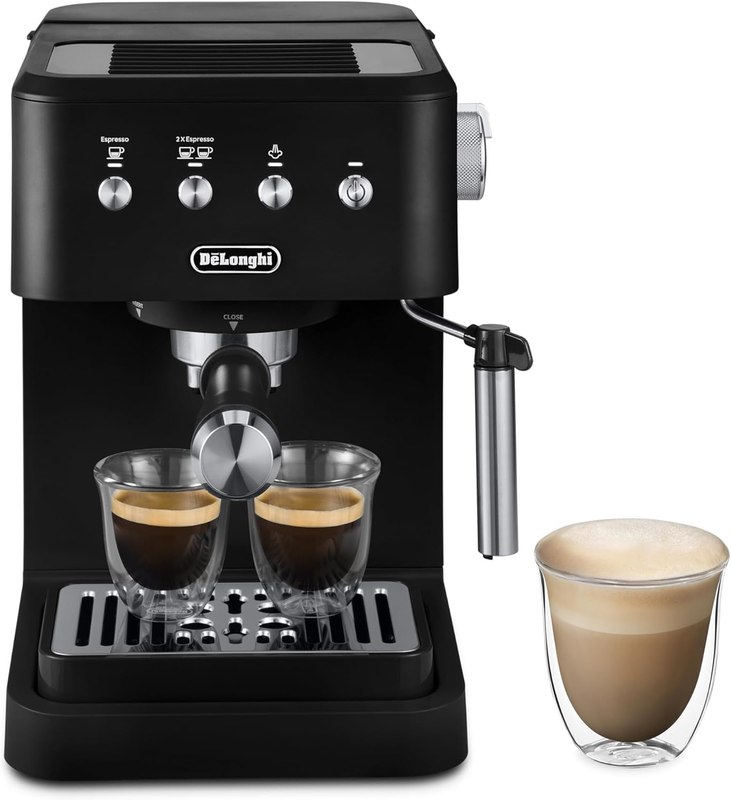 De'Longhi Classic Matte Black Espresso Machine, Easy-to-Use Milk Frother | #1 Worldwide Espresso Machine Maker, Rapid Heat-Up, Preset Single & Double Espresso, Frother, Compact Design