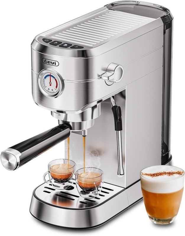 Gevi 20 Bar Compact Espresso Machine for Home,Latte、Cappuccino Coffee Maker | BPA-free;34oz Water Tank;Built-in Pressure Gauge;with Compatible Accessories;Can Make Americano;Easy to Clean;with Steam Wand