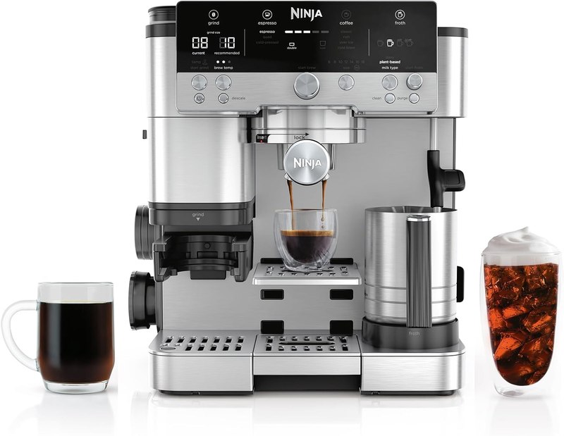 Ninja Luxe Café Premier 3-in-1 Espresso Machine, Drip Coffee, & Cold Brew | Built-in Grinder, Hands-Free Milk Frother, and Assisted Tamper for Cappuccinos & Lattes, Stainless Steel, ES601