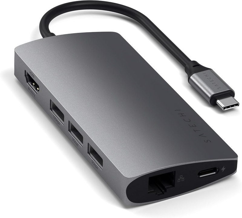 Satechi 8-in-1 USB-C Hub V2, 115W PD Charging, 4K HDMI, Space Gray | 4K HDMI, 3 USB-A, Ethernet, Micro/SD Card Readers, for MacBook Air/Pro/Neo, iPad Air/Pro, Windows