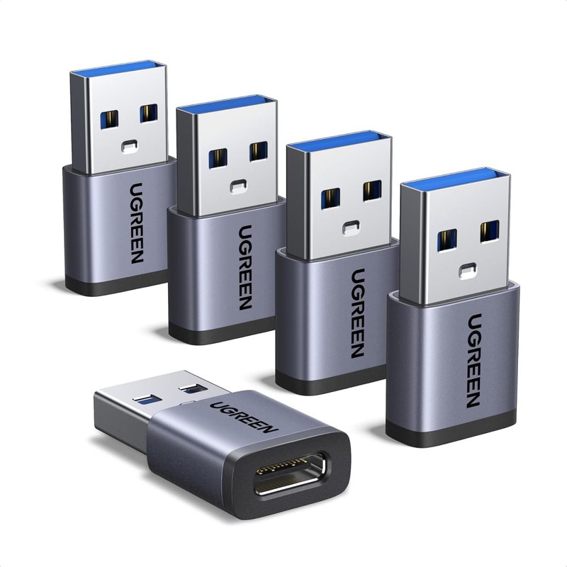 UGREEN USB to USB C Adapter 5 Pack, 10Gbps USBC Female to A Male Adapter | Type C USB C Cable Converter for iPhone 17 16 15 14 13 Plus Pro Max,iPad Air Mini 6 7,Samsung Galaxy S23 S24,iPad Air