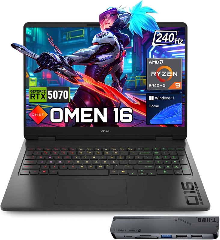 HP Omen RTX 5070 AMD Ryzen 9 8940HX 240Hz Gaming Laptop | 16" WQXGA IPS, 32GB DDR5 RAM, 1TB SSD, RGB Backlit KB, Low Blue Light, Windows 11 Home, w/bundle