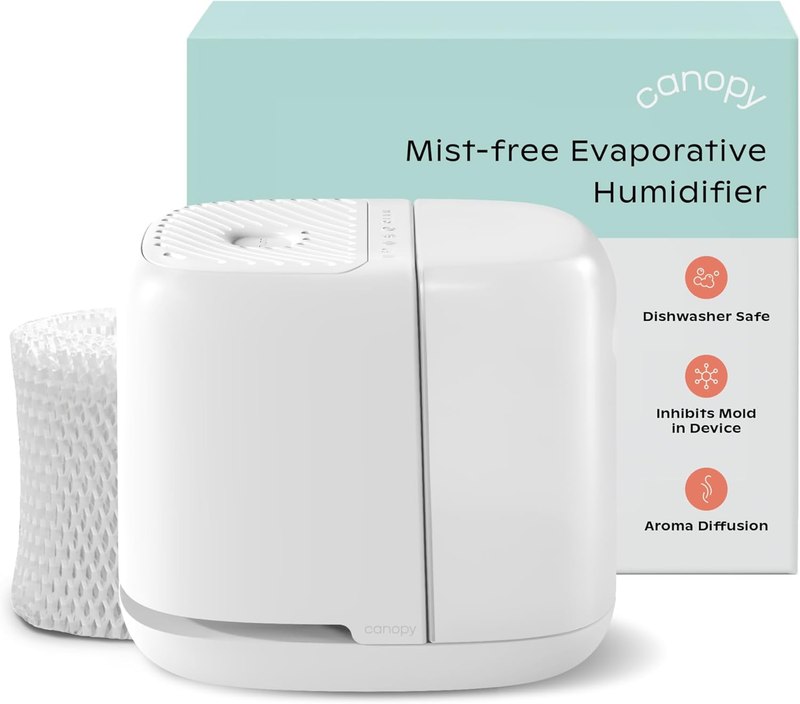 Canopy Bedside Humidifier 2.0, White, 2.5L, 36 Hr, Reading Light & Sound