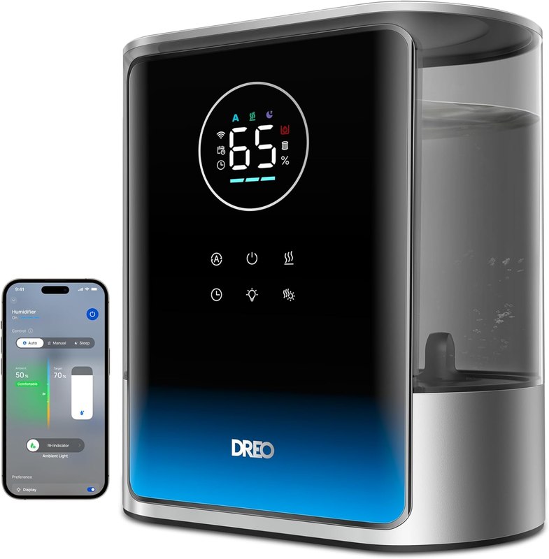 DREO 8L Smart Humidifier Large Room, 80H Runtime, Warm & Cool Mist, HM717S | Up to 600ft², Precise Humidity Control, 1500+RGB Light, 28dB, Humidifiers for Bedroom, Plants, Baby, Supports APP/Voice/Alexa