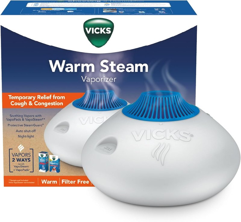 Vicks Warm Steam Vaporizer & Humidifier for Small and Medium Rooms | 1.5 Gallon Tank Humidifier with Night Light, Works with VapoPads and VapoSteam