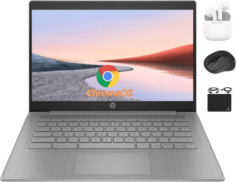 HP Chromebook 14" HD Flagship Laptop for Student Business, Quad-Core Celeron N4120 Process