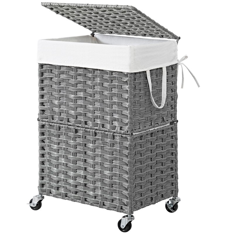 Chrislley Wicker Laundry Basket with Wheels,Rolling Laundry Hamper with Lid