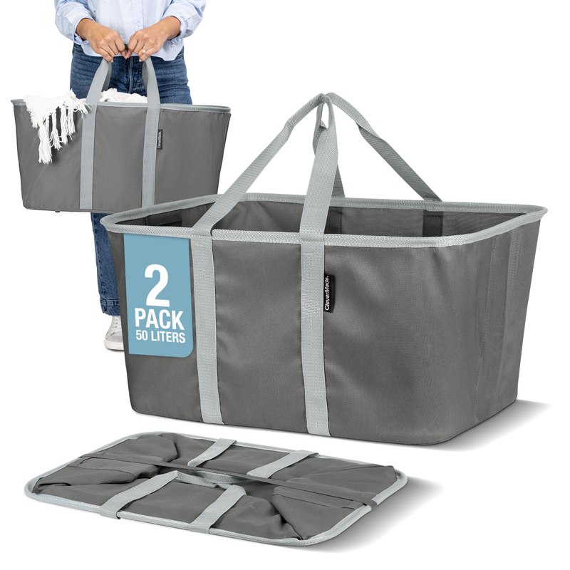 CleverMade Collapsible Fabric Laundry Baskets - Foldable Pop Up Storage Container Organizer Bags - Large Rectangular Space Saving Clothes Hamper Tote with Carry Handles, Pack of 2, Charcoal