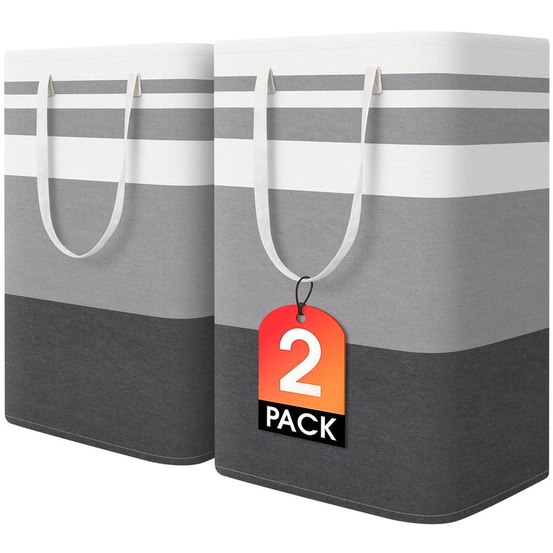 HomeHacks 2 Pack Large Laundry Baskets, Laundry Hampers Bags (Grey 75Lx2)