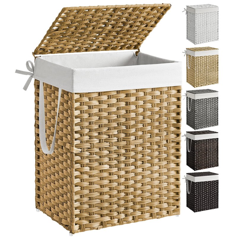SONGMICS Laundry Hamper with Lid, 23.8 Gal (90 L) Synthetic Rattan,Foldable
