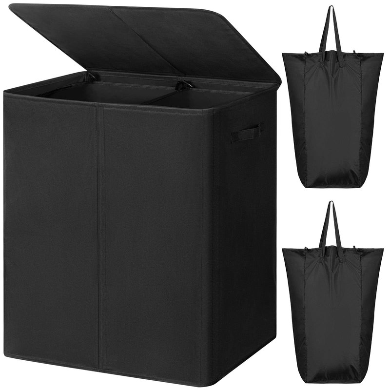 WOWLIVE 154L Double Laundry Hamper 2 Section with Lid and Removable Bags