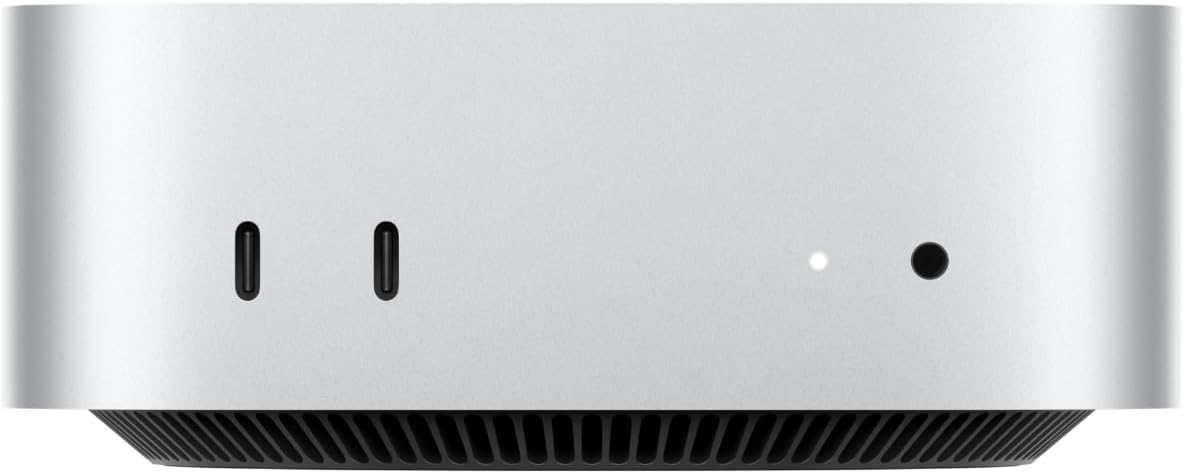 Apple Mac mini, front port view, real product photo.