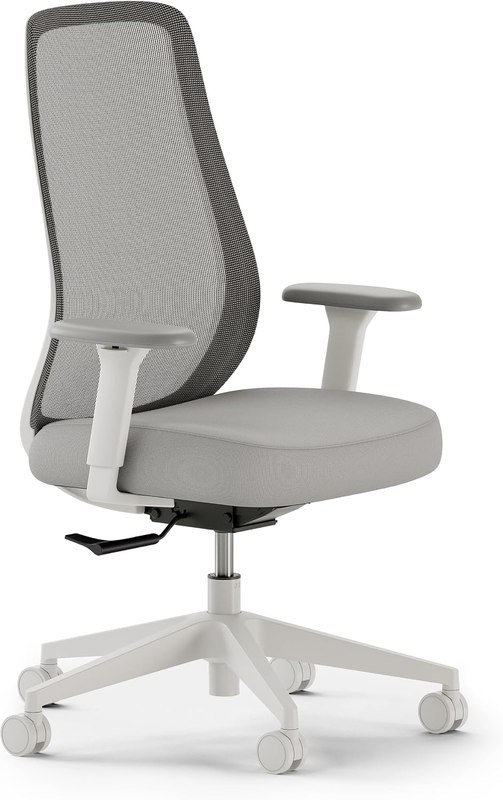 Branch Multitask Mesh Chair | Adjustable Height, and 3D Armrests, Ergonomic Design with Breathable Back and Wide Foam Seat, Quarry/White