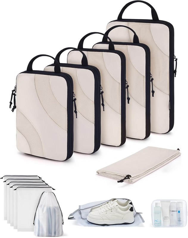 BAGSMART Compression Packing Cubes for Travel | Lightweight suitcase organizers bag set, space-saving double zipper expansion for carry-on luggage & travel organization