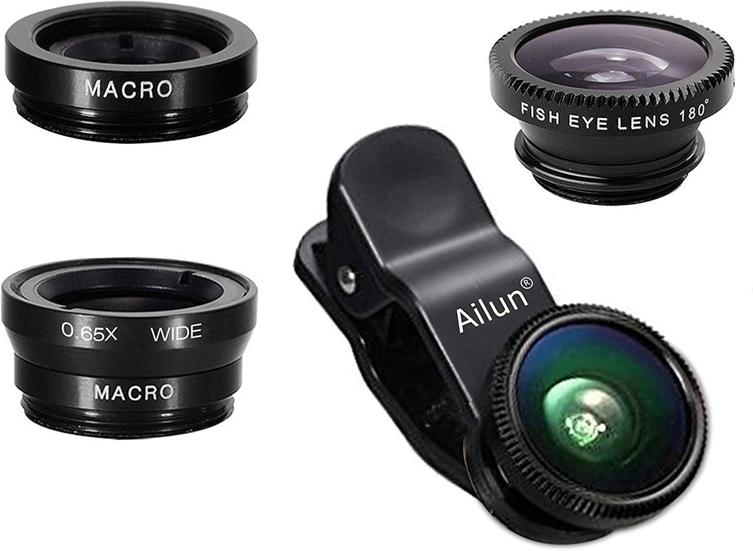 Ailun Phone Lens, 3 in 1 clip-on fish eye, wide angle, and macro lens