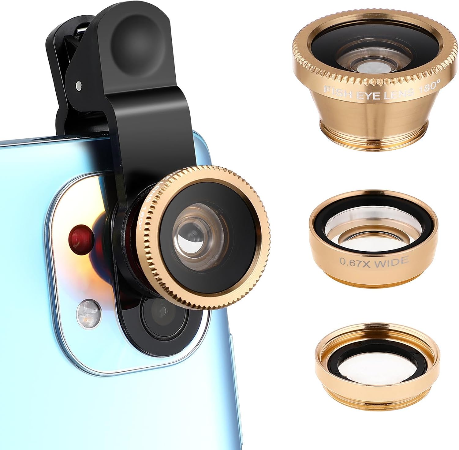 Mikikit universal portable cell phone camera lens, super wide angle macro fisheye clip lens