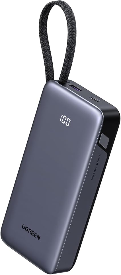 UGREEN Nexode 20000mAh 45W power bank with built-in cable and digital display