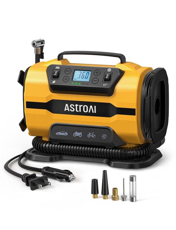 AstroAI Tire Inflator Portable Air Compressor, 12V DC/120V AC Dual Power