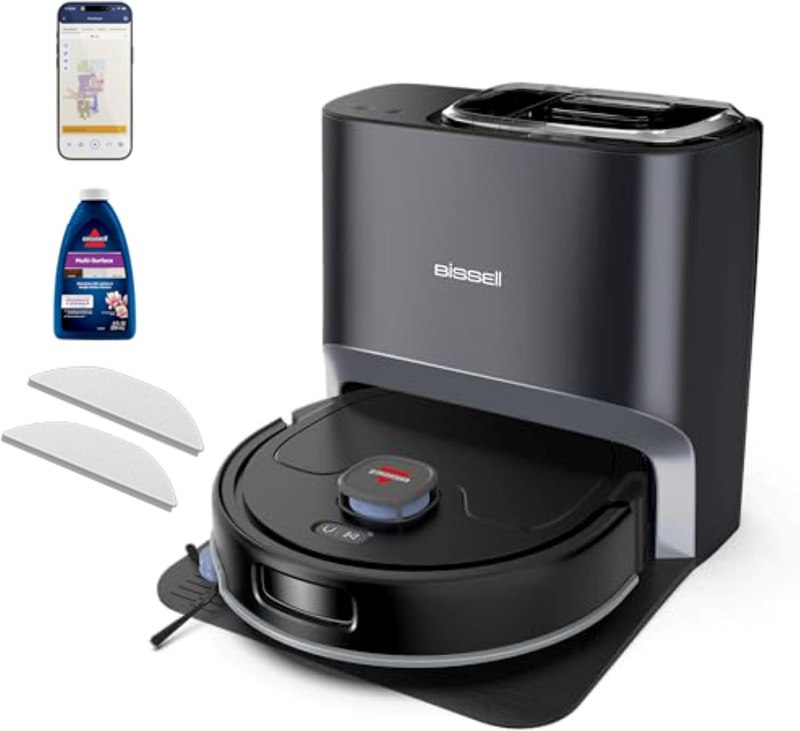 Bissell FlexClean Robot Vacuum & Mop, LiDAR Navigation, HEPA, 4270 | No-tangle pet brush roll; liftable pad; self-empty base; cleans hard floors & rugs automatically