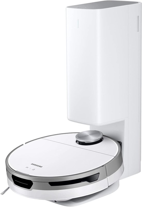 SAMSUNG Jet Bot+ Robot Vacuum Cleaner w/ Clean Station, Automatic Emptying, Precision Cleaning, 5-Layer Filter, Intelligent Power Control for Hardwood Floors, Carpets, Area Rugs, VR30T85513W/AA, White