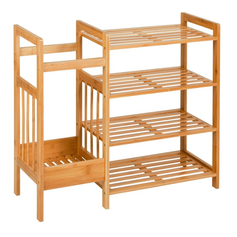 Honey-Can-Do Bamboo Entryway Organizer with 5 Coat Hooks and 3-Tier Shoe Rack – Multi-Purpose Hall Tree for Entryway & Mudroom – Natural Bamboo Storage Shelf for Bags, Hats, and Umbrellas