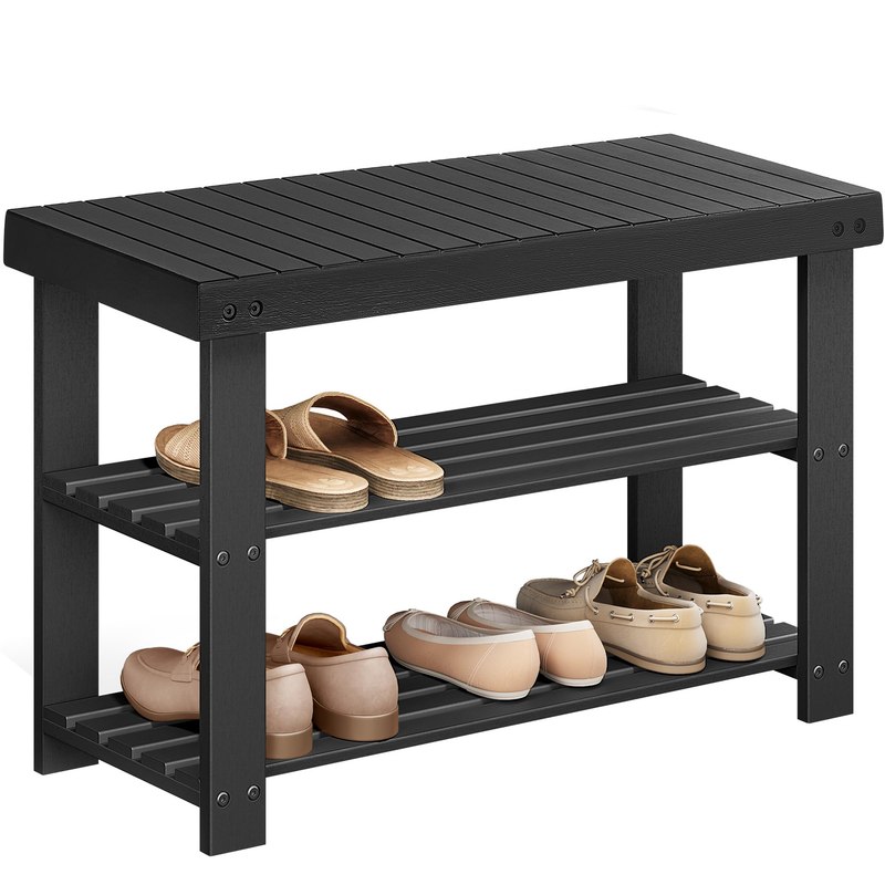 SONGMICS Shoe Rack Bench, 3-Tier Bamboo Entryway Bench, 27.6 Inches Width