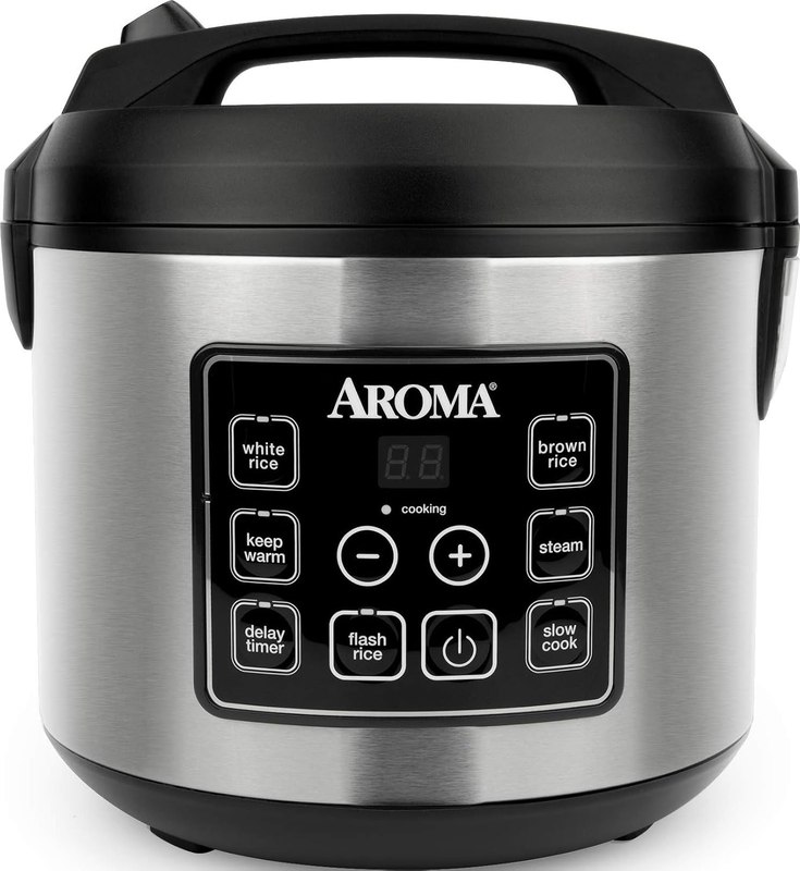 Aroma Housewares 20 Cup Cooked (10 cup uncooked) Digital Rice Cooker, Slow Cooker, Food Steamer, SS Exterior (ARC-150SB),Black