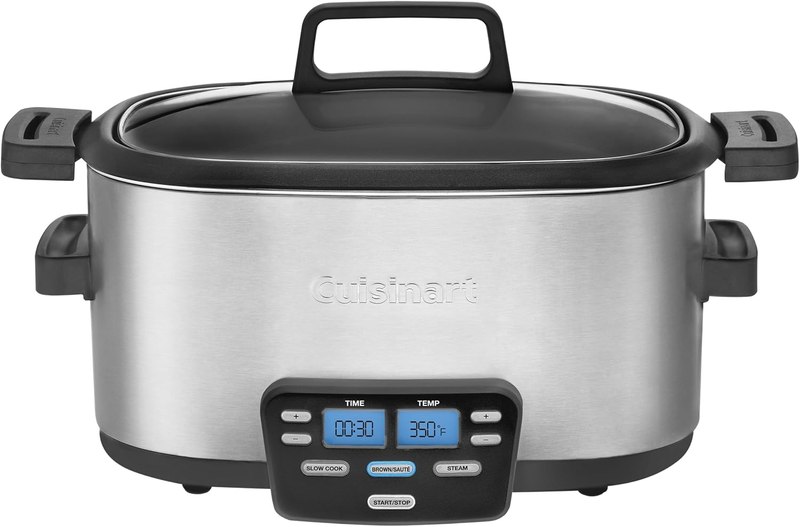 Cuisinart 3-In-1 Cook Central 6-Quart Multi-Cooker: Slow Cooker, Brown/Saute, Steamer, MSC-600 NAS, Silver | Programmable steamer, brown/sauté, slow cooker 6 quart capacity, glass lid, nonstick pot, dishwasher-safe parts, MSC-600NAS