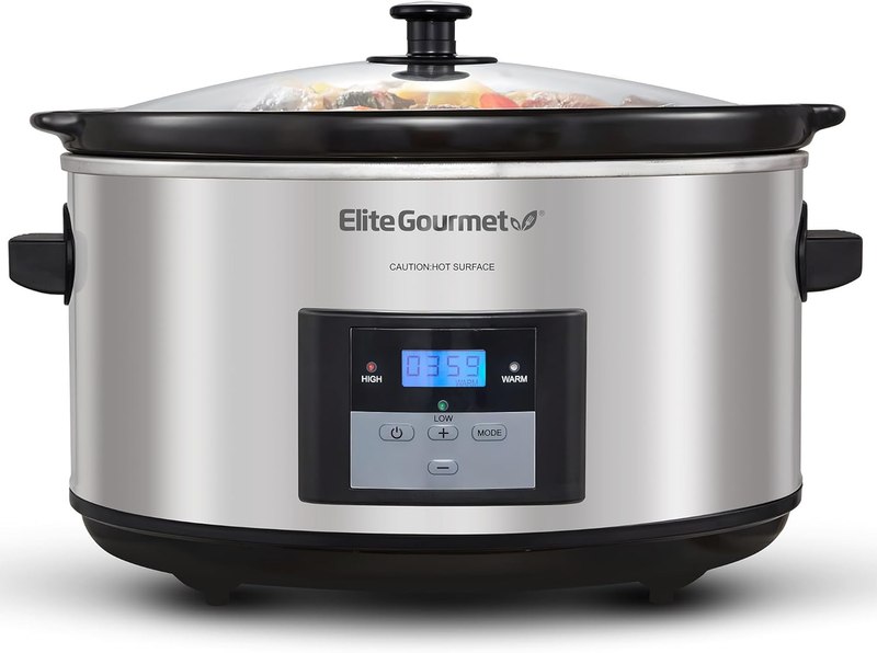Elite Gourmet MST-900D Digital Slow Cooker, 8.5 Qt, Stainless Steel | Programmable, Adjustable Temp, Dishwasher-Safe Glass Lid & Crock - Great for Entrees, Sauces, Stews & Dips