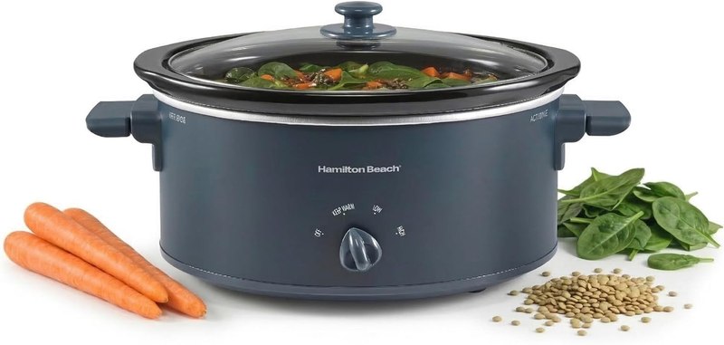 Hamilton Beach 6 Quart Slow Cooker With Space-Saving Folding Handles | 3 Heat Settings | D