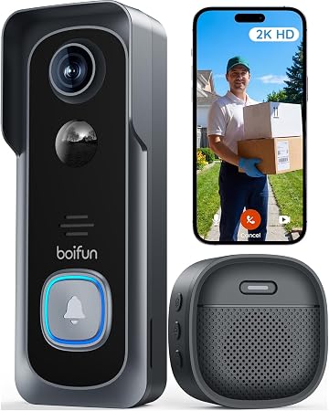 BOIFUN wireless video doorbell, 2K, no subscription required