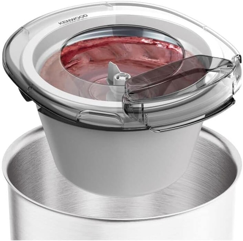 Kenwood Glacier, Frozen Dessert Maker for Sorbet and Frozen Yoghurt, Ice Cream Maker Attachment for Food Processor, Suitable with Chef Stand Mixer, Bowl 1L, KAX71.000WH, Plastic, White